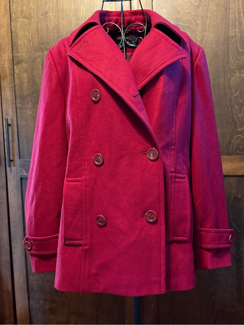 Collection By gallery Double-Breasted Berry Red Peacoat